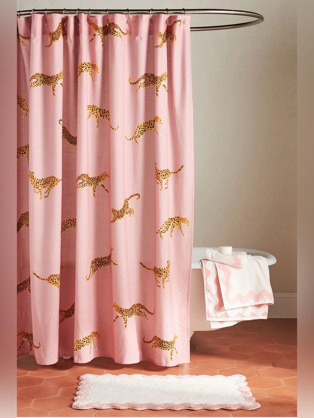 Anthropologie Leopard Organic Cotton Shower Curtain, Blush